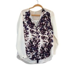 DKNYC Womens Abstract Print Layered Long Sleeve Blouse Top Small Contemporary